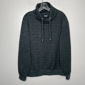 ZARA Sweatshirt Mens Large L Black Flecked Mock Neck Cotton Drawstring